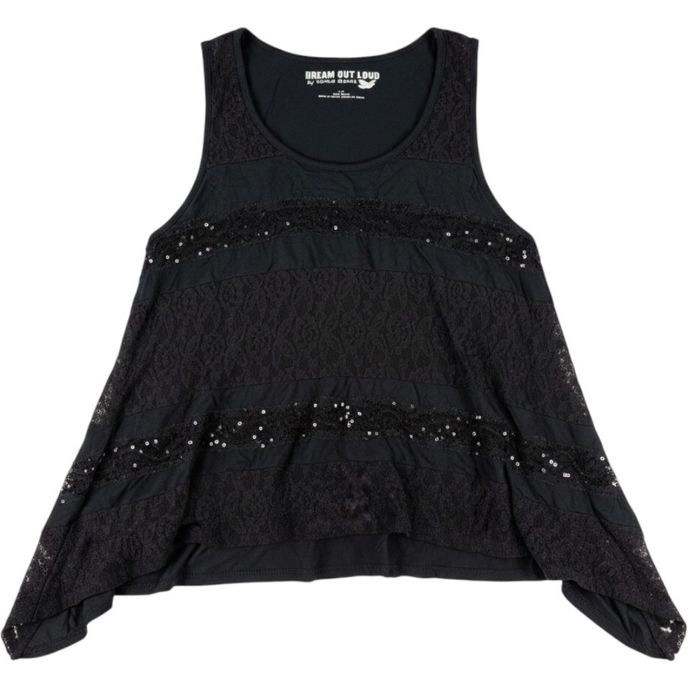 Dream Out‎ Loud Selena Gomez Women's Large Black Lace Sequin Asymmetrical Tank